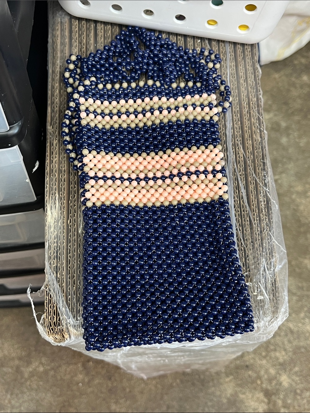 Navy and Pink Beaded Phone Wristlet Case